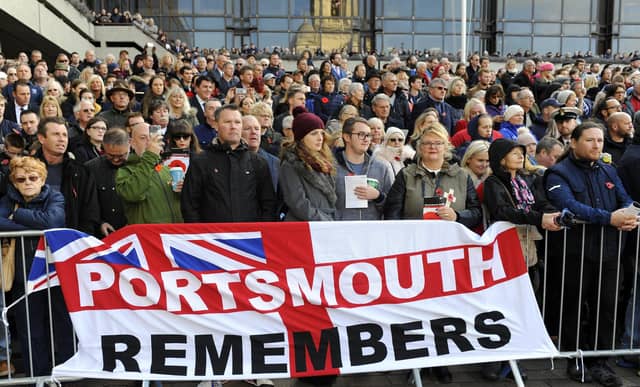 Remembrance Sunday Portsmouth - Armistice Centenary - held in Guildhall Square, Portsmouth 2018.
Picture by: Malcolm Wells (181111-7366)