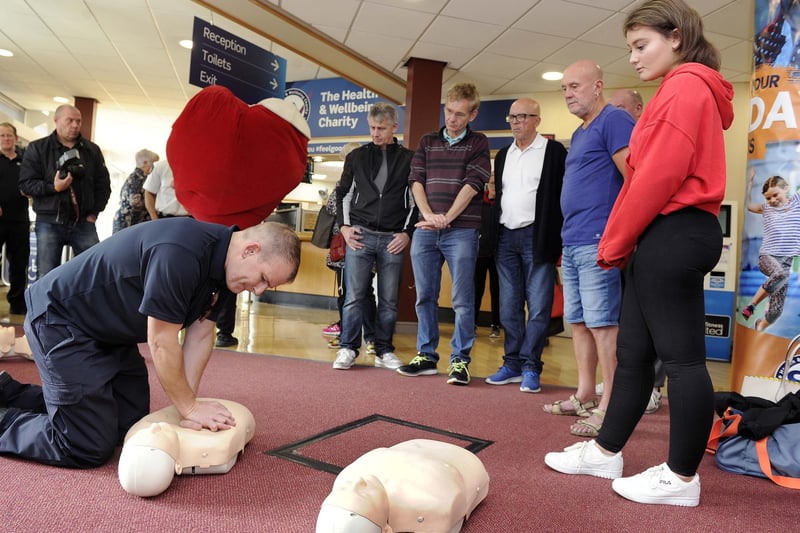 South Yorkshire firefighters from Rivelin Station gave life-saving CPR sessions to visitors to Hillsborough Leisure Centre as part of Restart a Heart Day. Pictured is watch manager Trevor Roome