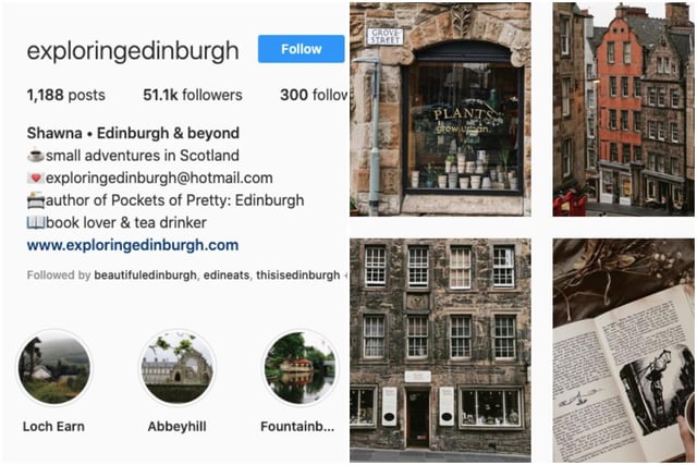 Shawna has created a social media following for herself by taking stunning photos of places in and around Edinburgh to share with her followers. She is the author of Pockets of Pretty: Edinburgh, a tea lover and enjoys exploring Scotland. Each of her beautiful photos attract thousands of likes making her a popular account for those interested in gawping at some of the Capital's beautiful scenes and sites.