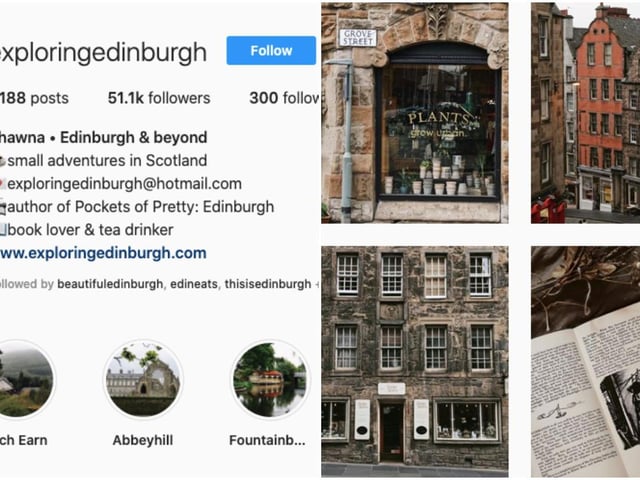 Shawna has created a social media following for herself by taking stunning photos of places in and around Edinburgh to share with her followers. She is the author of Pockets of Pretty: Edinburgh, a tea lover and enjoys exploring Scotland. Each of her beautiful photos attract thousands of likes making her a popular account for those interested in gawping at some of the Capital's beautiful scenes and sites.