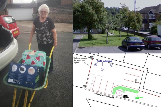 The pensioners of Wren Park Close in Ridgeway, North East Derbyshire, say they are carrying their shopping to their doors using wheelbarrows because they have so few parking spaces.