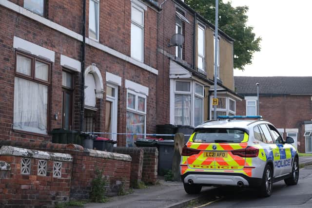 The scene in Spring Street, Rotherham following Adam Clapham's tragic death. Picture: Dean Atkins