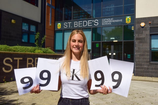 Lucy Musgrave from St Bede's celebrates some top grades.