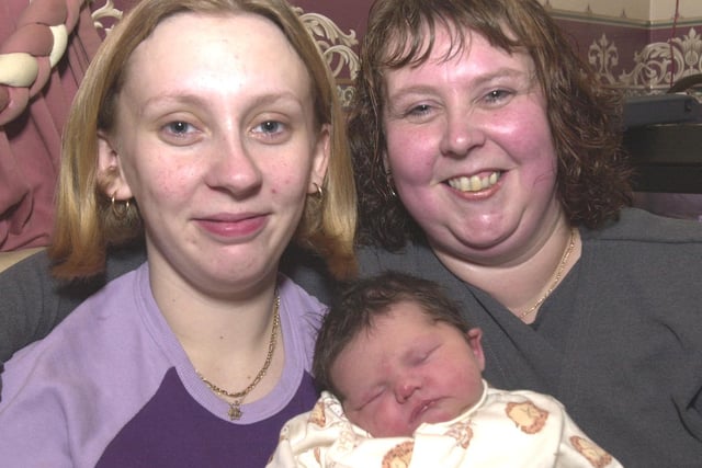 Pictured at home on Grange Road, Beighton, Sheffield, where Christine Crookes is seen with her new baby Courtney Jade who was born at home, with assistance from her mother Colleen Crookes back in 2002