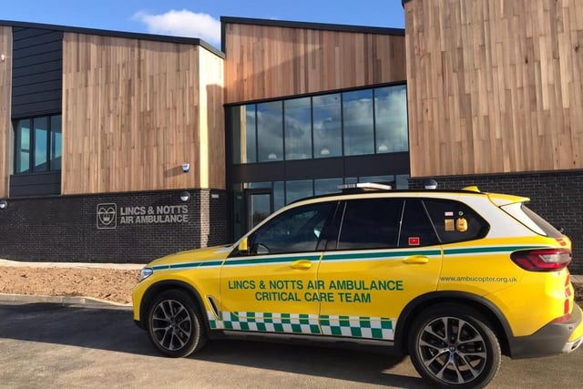 Lincs & Notts Air Ambulance critical care car outside the charity's new headquarters.