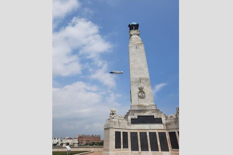 The Goodyear Blimp flying over Portsmouth Naval Memorial, in Southsea, on Thursday, July 1. Picture: James Duncan