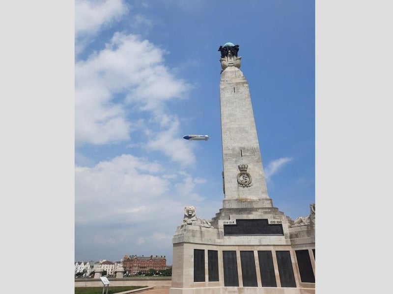The Goodyear Blimp flying over Portsmouth Naval Memorial, in Southsea, on Thursday, July 1. Picture: James Duncan