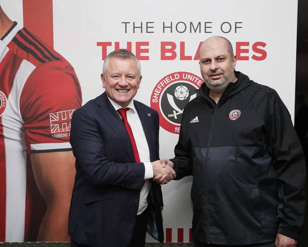 Chris Wilder manager of Sheffield United shakes hands with owner H.R.H. Prince Abdullah after signing a new four and half year contract before the Premier League match at Bramall Lane, Sheffield. Picture date: 10th January 2020. Picture credit should read: Simon Bellis/Sportimage