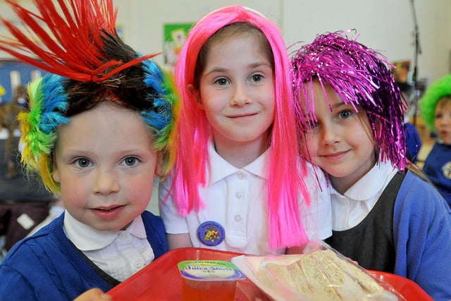 Wig Wednesday at Westoe Crown Primary School. Pictured 5 years ago were (left to right) Sophia Ambler, Jessie Temple and Scarlett Ogunona.
