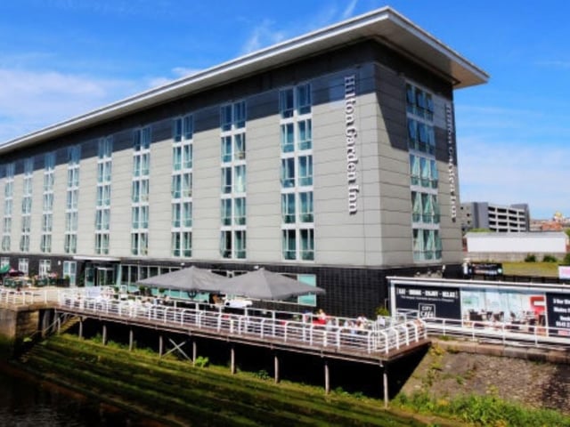 If the sun shines there are few better places to grab a pint close to the Scottish Events Campus than the huge terrace of the Hilton Garden Inn - right on the banks of the Clyde.