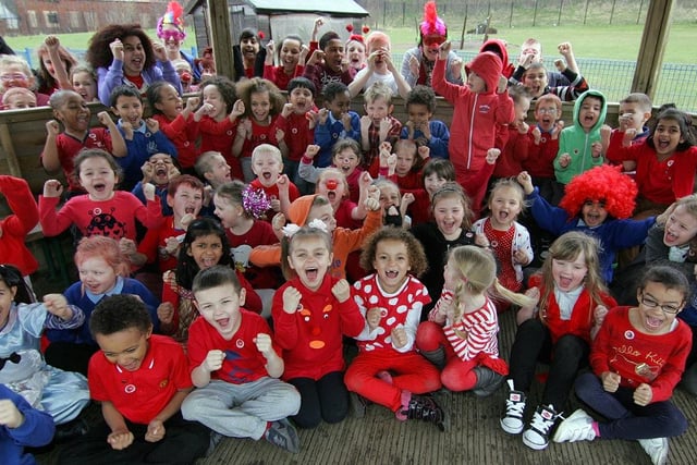 Youngsters at Manor Lodge school raising funds for Comic Relief in 2013.