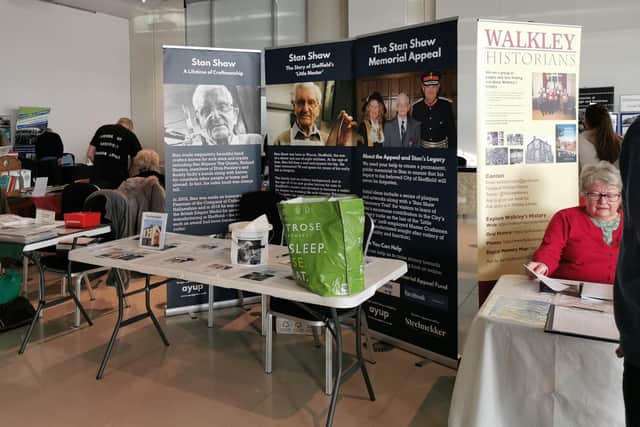 The Stan Shaw Memorial Appeal Fund stall set up and waiting for Sheffield Heritage Fair to open in the Millennium Gallery