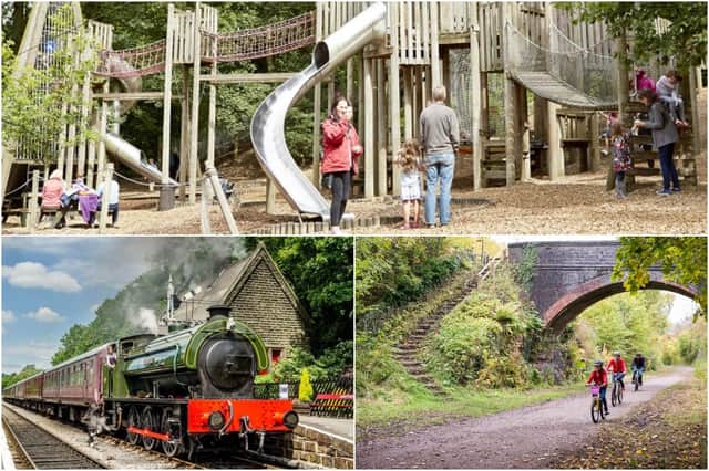 Have fun in the adventure playground at Chatsworth (photo: Daniel Wildey), have a train ride at Peak Rail, cycle on the Monsal Trail.