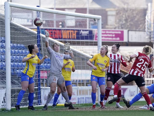 Sophie Bradley-Auckland scores her first goal for the Blades during the The FA Women's Championship match against Sunderland at the Technique Stadium, Chesterfield.