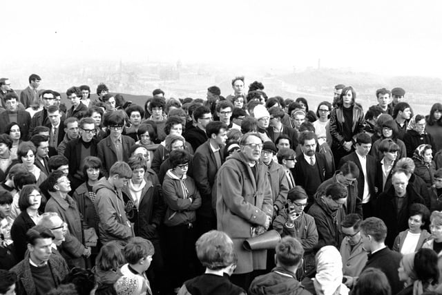 Reverend Dr Selby Wright conducts a May Day service on top of Arthur's Seat in 1966.