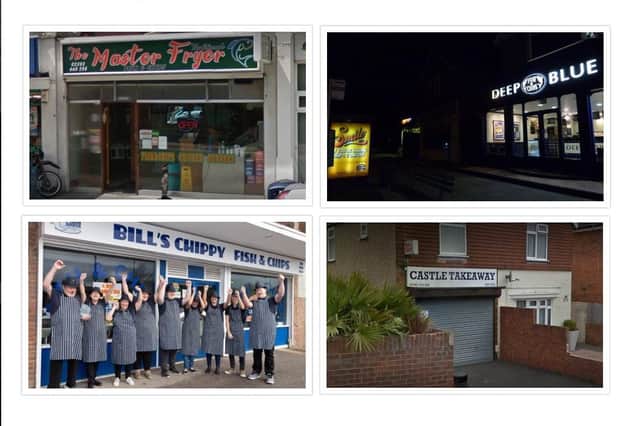 A collage of four of the top 16 Portsmouth-area fish and chip shops, according to our readers.
