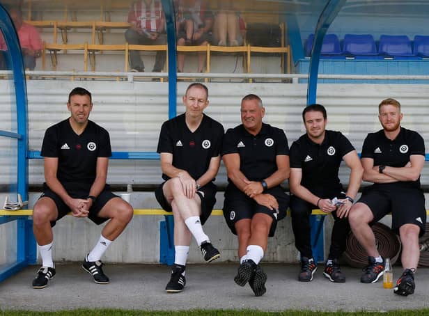 Left to right: Darren Ward, Alan Knill, Paul Mitchell, Mike Allen and Matt Prestridge - Knill, Allen and Prestridge have all gone to Middlesbrough with Chris Wilder