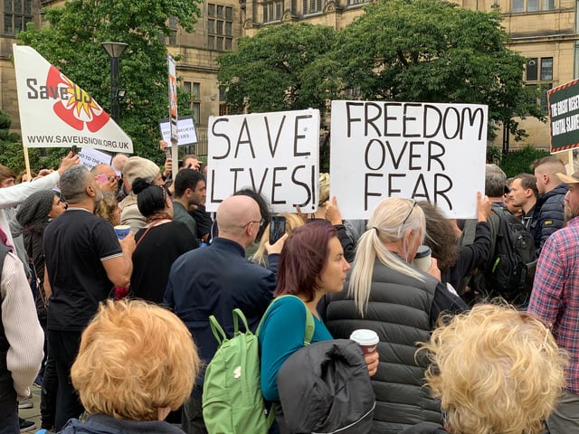 Crowds gathered around Mr Corbyn in the Peace Gardens
