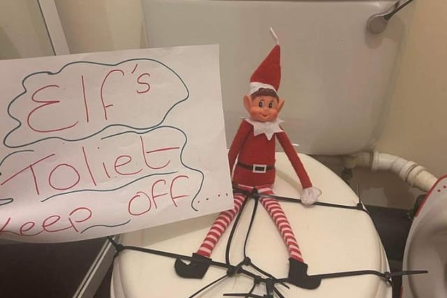 Kat Rixham's Elf on the Shelf idea.