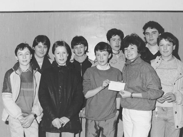 Hawick Youth Centre presented a cheque to Children in Need, January 1987.