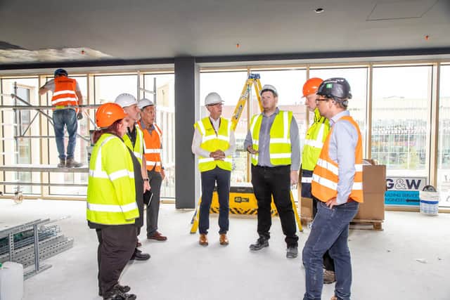 a ‘Hard Hat Tour’ visit from Leader of Barnsley Council Sir Steve Houghton CBE, Cllr Robert Frost, and Paul Johnson (Member of Barnsley Council Audit and Governance Committee) as they were shown around the soon-to-open cinema by Alistair Taylor, General Manager of Cineworld Sheffield and Oliver Cattanach, General Manager of Cineworld Barnsley.
