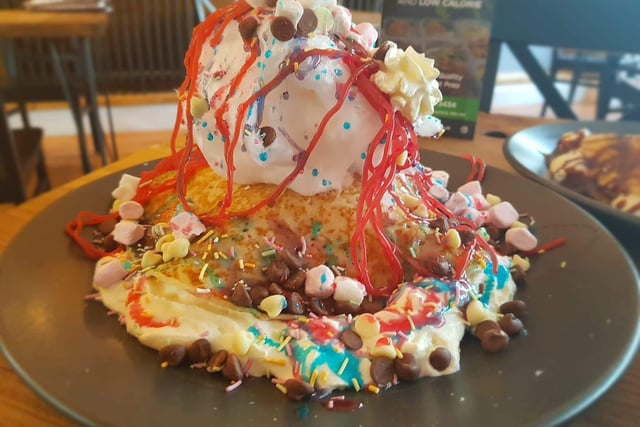 Satisfy your sweet tooth with a Sweet Sensation Pancake with a medley of candy, including candy floss, sprinkles, strawberry laces and lashings of bubblegum and strawberry sauce. You can also pick up gluten-free versions at this well-decorated restaurant.