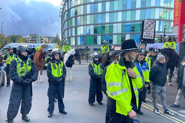 Police on London Road, where disorder erupted after the Sheffield United-Birmingham City match on Saturday, October 1. Sheffield United have issued a statement following the trouble