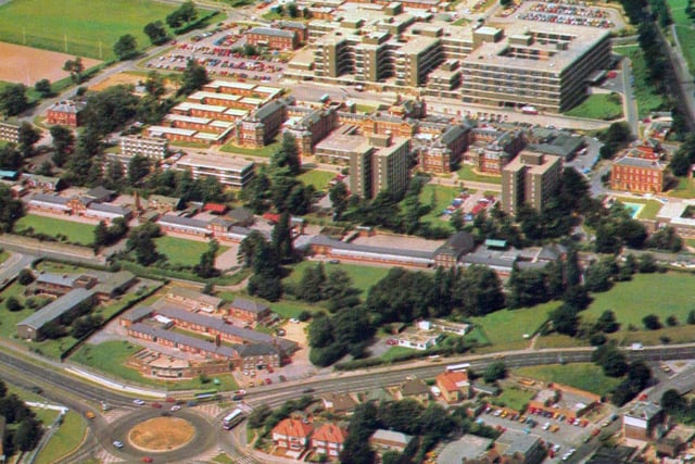The QA before rebuilding. An aerial view over the QA Hospital Cosham before rebuilding in the 1980's.