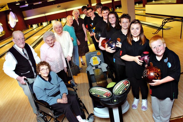 Pictured at Sunderland Ten Pin Bowling in 2011 were  Lewis Graham, aged 10 front right, with fellow members of the Sunderland Young Bowling Club. They were joined by Ann Barraclough, front left, 90 with colleagues from the Sycamore Care Centre, Grindon.