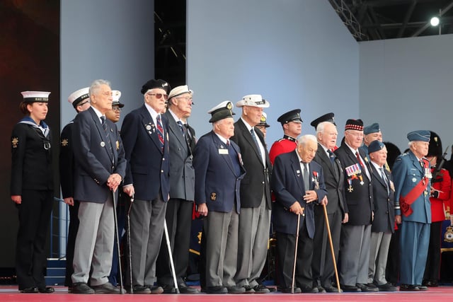 Veterans gather on stage at the D-Day 75 Commemorations on June 5, 2019 in Portsmouth. Picture: Chris Jackson-WPA Pool/Getty Images