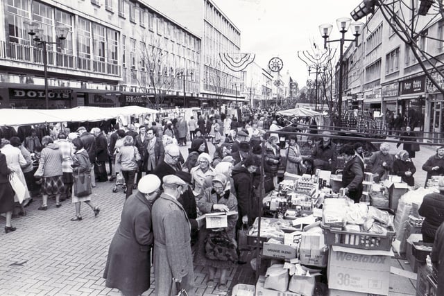 Market Stalls on The Moor, Sheffield in 1981