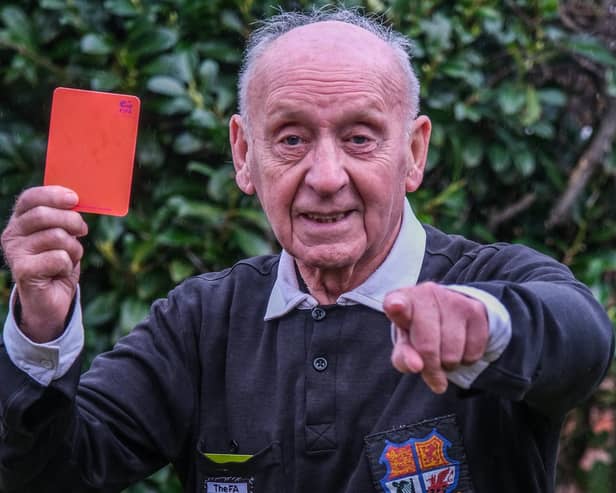 Pictured is Frank Foster from Sheffield who is still refereeing football matches at the age of 89-years-old.