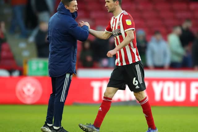Sheffield United defender Chris Basham with Paul Heckingbottom: Simon Bellis / Sportimage