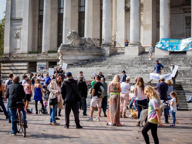 Protesters take part in the Portsmouth for Freedom event at Portsmouth Guildhall on Saturday. Picture: Habibur Rahman