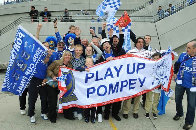 Pompey fans outside Wembley.