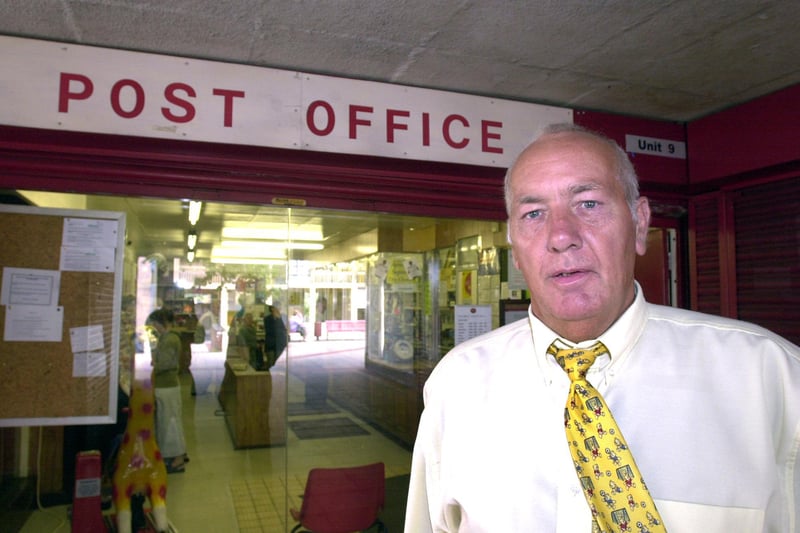 Sub postmaster Colin Dickinson, 59, pictured outside the Parkhill Post Office, Sheffield in 2003
