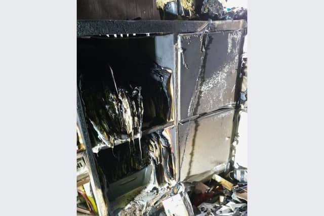 This was the charred scene inside a  flat on Hazlebarrow Crescent, Jordanthorpe, Sheffield, after an electrical appliance set the house ablaze. Picture: South Yorkshire Fire and Rescue
