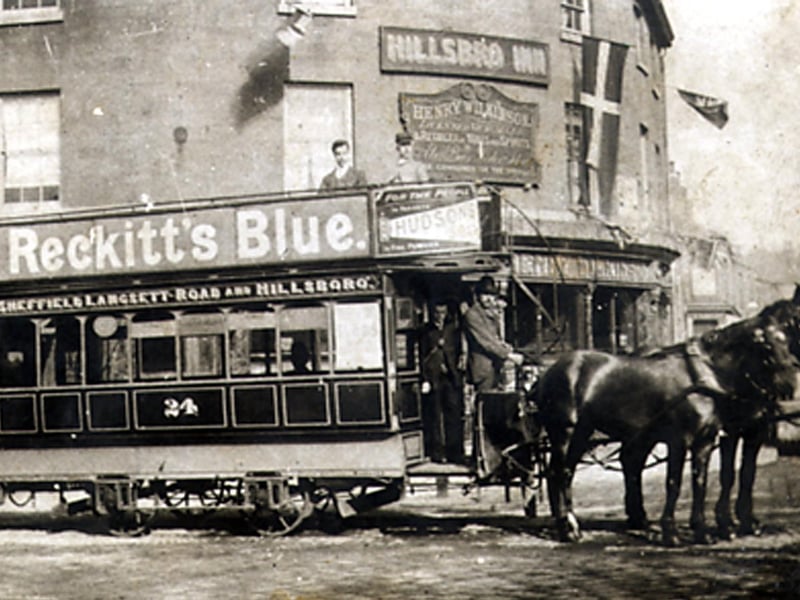 Hillsborough Corner in 1900, sent in by the grandson of former Star photographer Albert Robinson, with a horse-drawn tram outside the old Hillsborough Inn