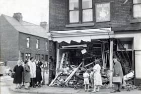 Mrs Margaret Brooks' shop in Penistone Road was just one of many that was hit by passing lorries in a period of five months.  This was the scene on August 22, 1961