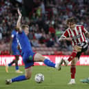 Luke Freeman of Sheffield United shoots at goal during the Carabao Cup match against Carlisle United at Bramall Lane: Darren Staples / Sportimage