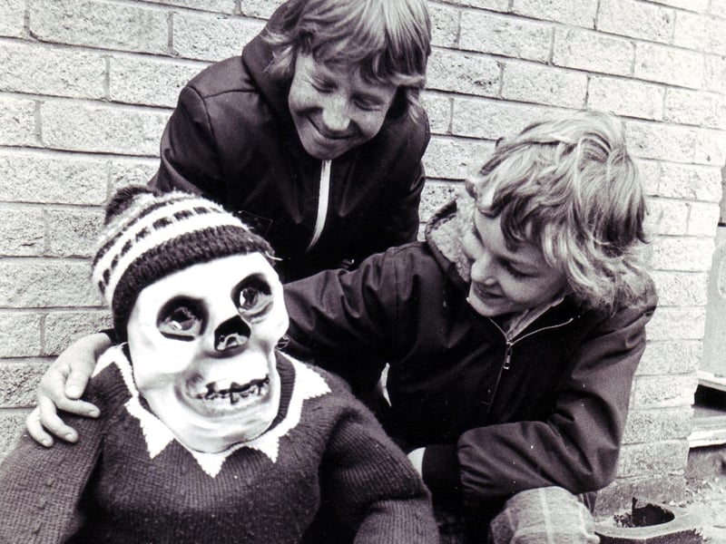 Picture shows David Martin age 11 (right) of Upperthorpe, and John Morrison of Burntstones Drive, with their guy. David won a prize for the most unusual guy in the Crosspool Sports Trust annual Nicest Guy competition, October 31, 1974