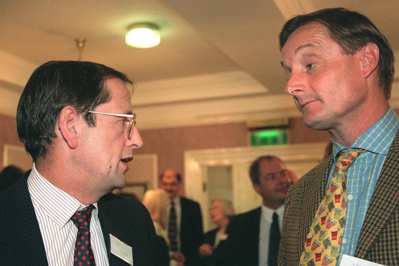 (L to R)   G Wain of Ackroyd and Abbott and D Clapham from County Development, enjoying the hospitality of Blundells Estate agents celebrating the launching of their new homes department in 1999