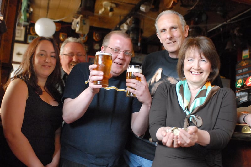 The Steamboat organised a pub crawl to raise funds for St Clare's Hospice 13 years ago. Pictured are Kathleen Brain, Joe Moonie, Dave Wood, Ray Kipling and Valerie Maggiore.