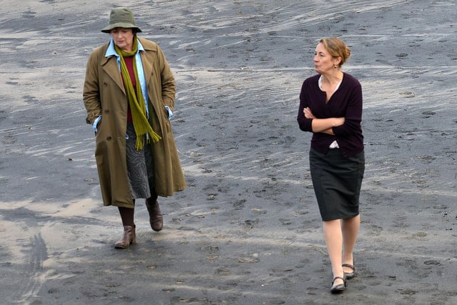 Brenda Blethyn (left) recording Vera on Middleton Beach, Hartlepool. We are heading back to 2015 for this view.