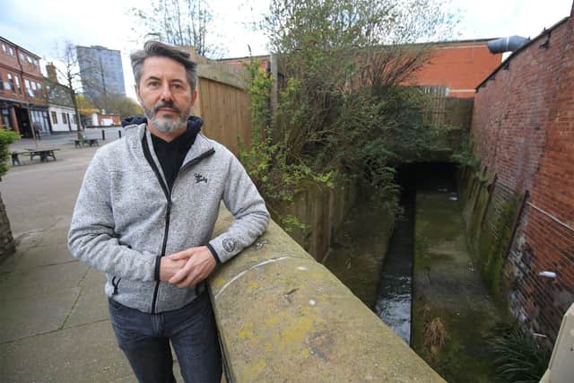 Alex Barlow from Sheaf and Porter Rivers Trust outside Waitrose in Sheffield City Centre. Picture: Chris Etchells