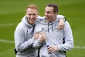 Sheffield Wednesday keepers Cameron Dawson and David Stockdale share a laugh on the pitchbefore the game   Pic Steve Ellis