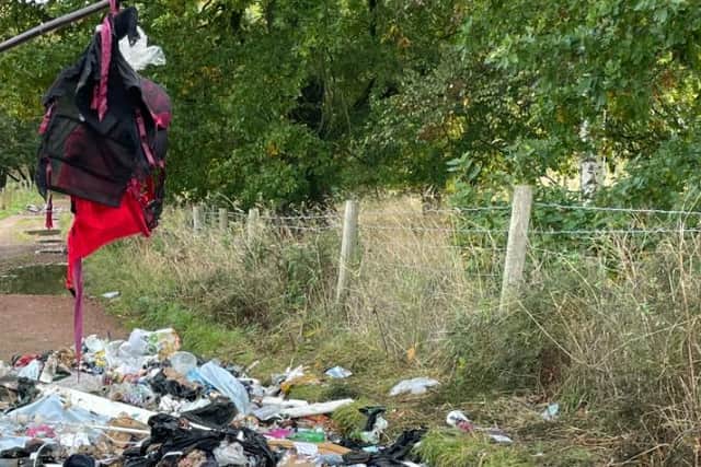 This red basque, or bodice, was found among items dumped on a path through Oakes Park in Norton, Sheffield. Photo by June Leek