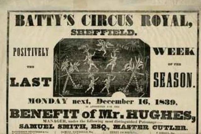 A poster from December 1839 advertising Batty's Circus Royal, in Sheffield