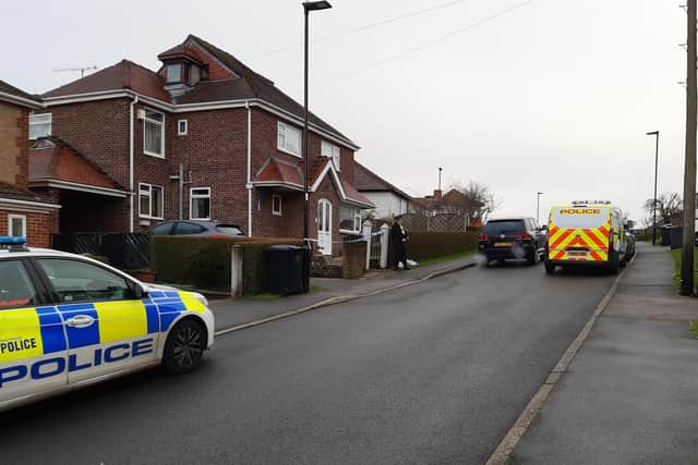 A man has been charged with murder this morning following the death of Sheffield couple Brian and Mary Andrews in Totley at the weekend. Picture shows police cars outside the house on Terrey Road.
