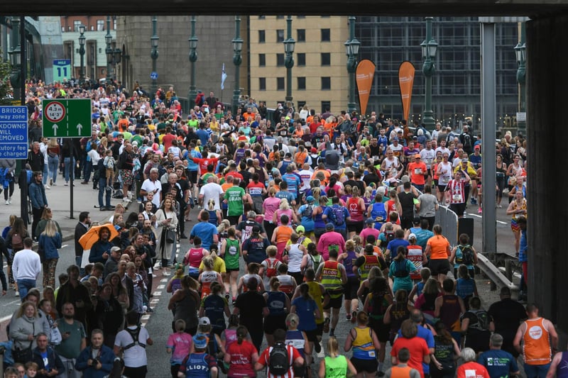 Runners on the Tyne Bridge during the Great North Run. Can you spot anyone you know?